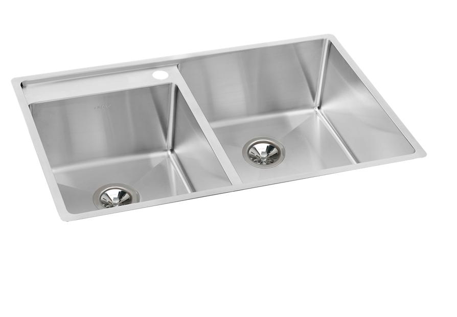 Elkay Crosstown Stainless Steel 32 1 2 X 20 1 2 X 9 Offset Double Bowl Undermount Sink Kit With Water Deck Elkay