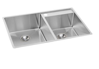 Elkay Crosstown Stainless Steel 32 1 2 X 20 1 2 X 9 Offset Double Bowl Undermount Sink Kit With Water Deck Elkay