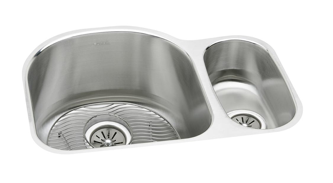 Elkay Lustertone Classic Stainless Steel 26 3 4 X 20 X 10 Offset 70 30 Double Bowl Undermount Sink Kit Elkay