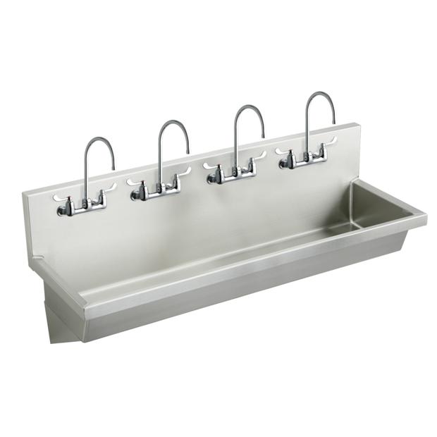 Elkay Stainless Steel 96 X 20 X 8 Wall Hung Multiple Station Hand Wash Sink Kit Elkay