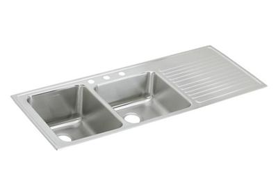 Elkay Lustertone Classic Stainless Steel 54 X 22 X 10 Offset Double Bowl Drop In Sink With Drainboard Elkay