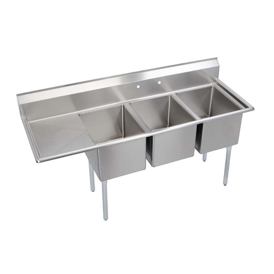 All Stainless 3 compartment 15x15 Small Sink w 15Drain Board LT