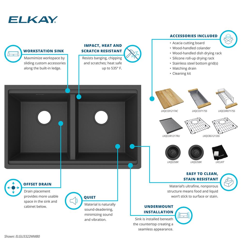 Elkay Quartz Classic Workstation Stainless Steel Bottom Grid