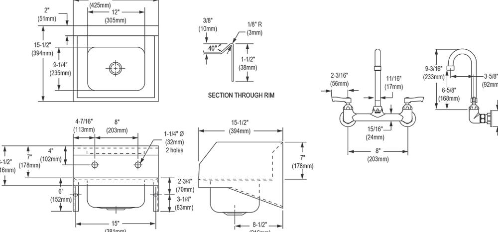 Elkay EWS2520KC, Wall Scrub-Up Sink, Knee Control Package