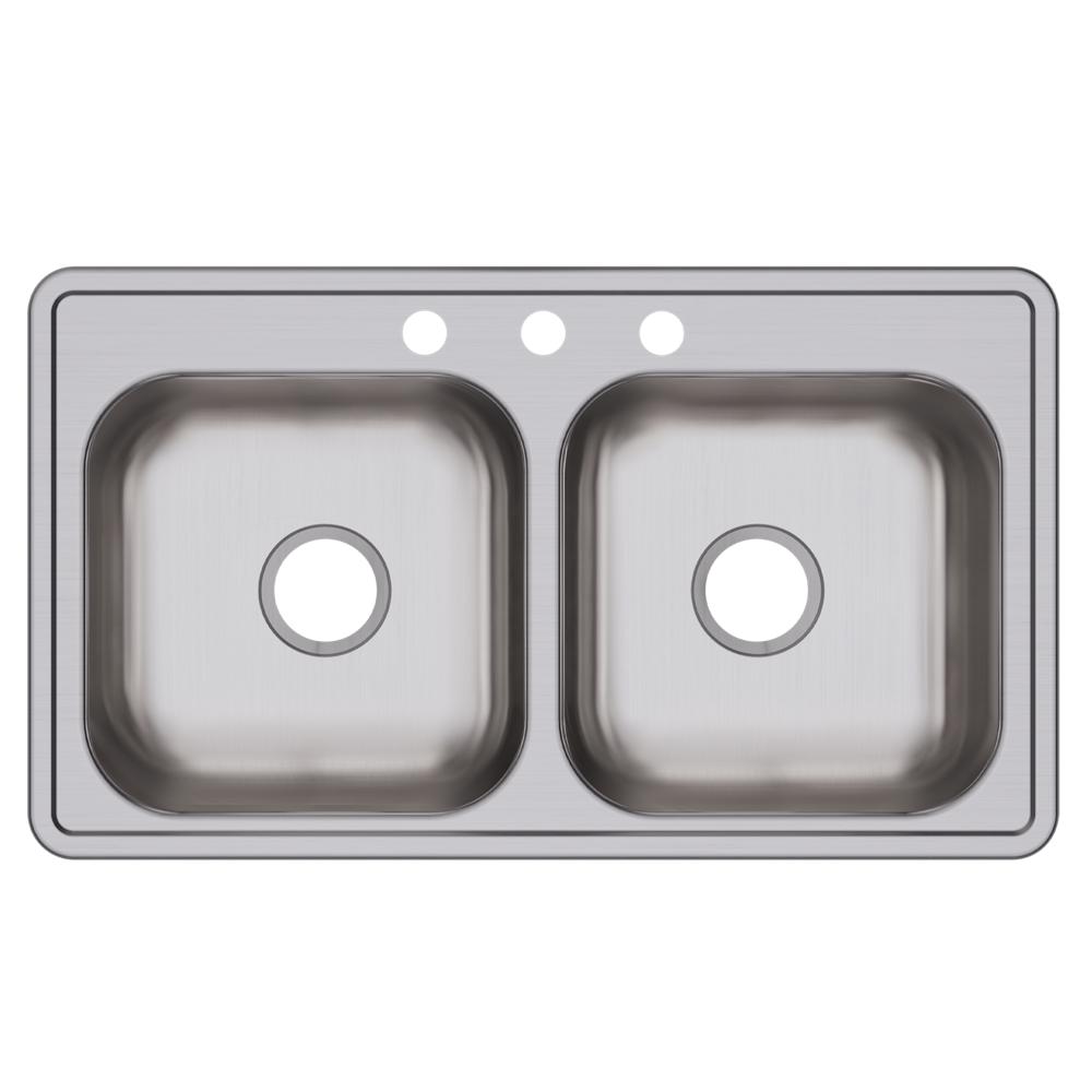 Dayton Stainless Steel 33 x 19 x 6.4 Equal Double Bowl Drop
