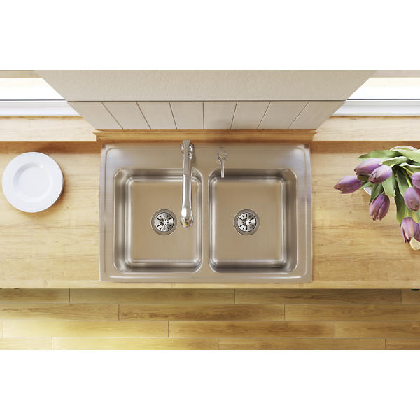 Elkay Lustertone SS 33 x 22 x 10.1 Equal Double Bowl Drop-in Elkay Lustertone SS 33 x 22 x 10.1 Equal Double Bowl Drop-in