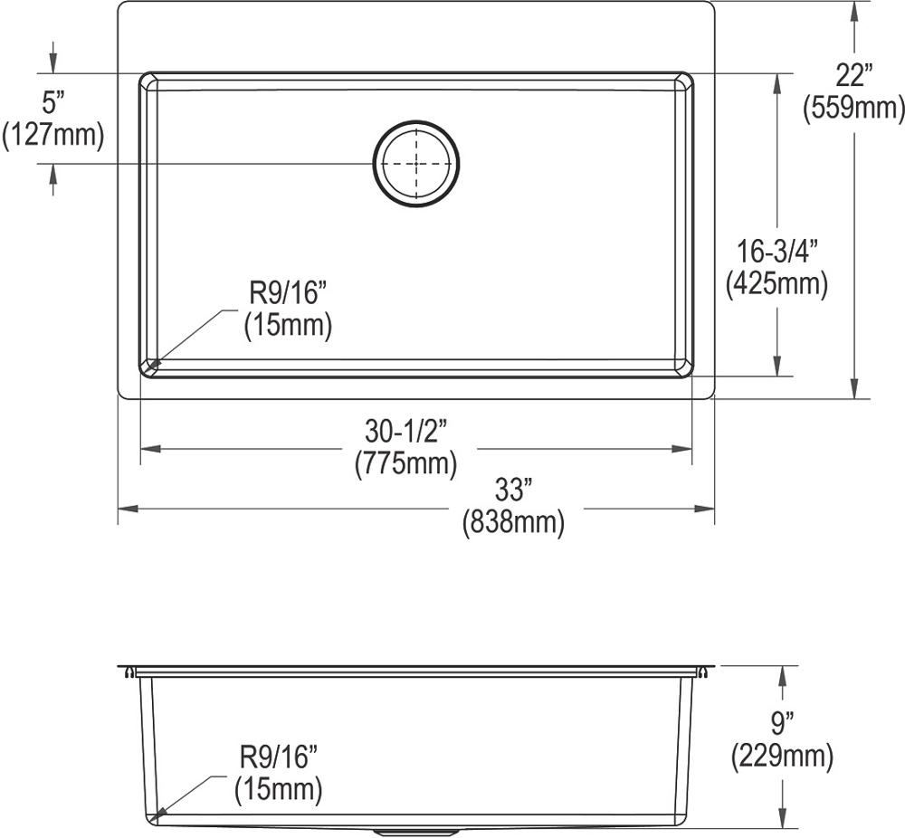 Elkay Stainless Steel 33 x 22 x 9 Single Dual Mount Sink Kit