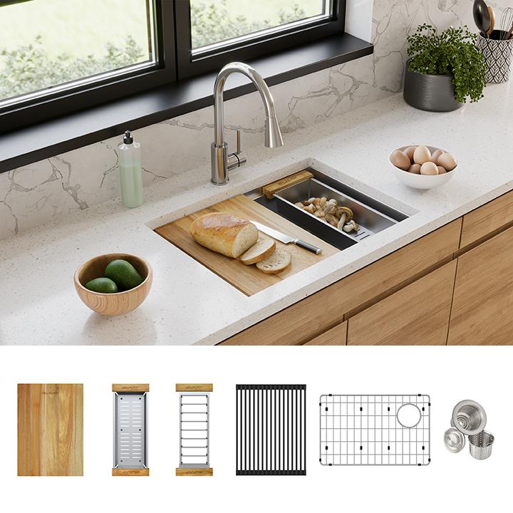 Workstation 16 Gauge Single Bowl Undermount Sink Kit | Elkay