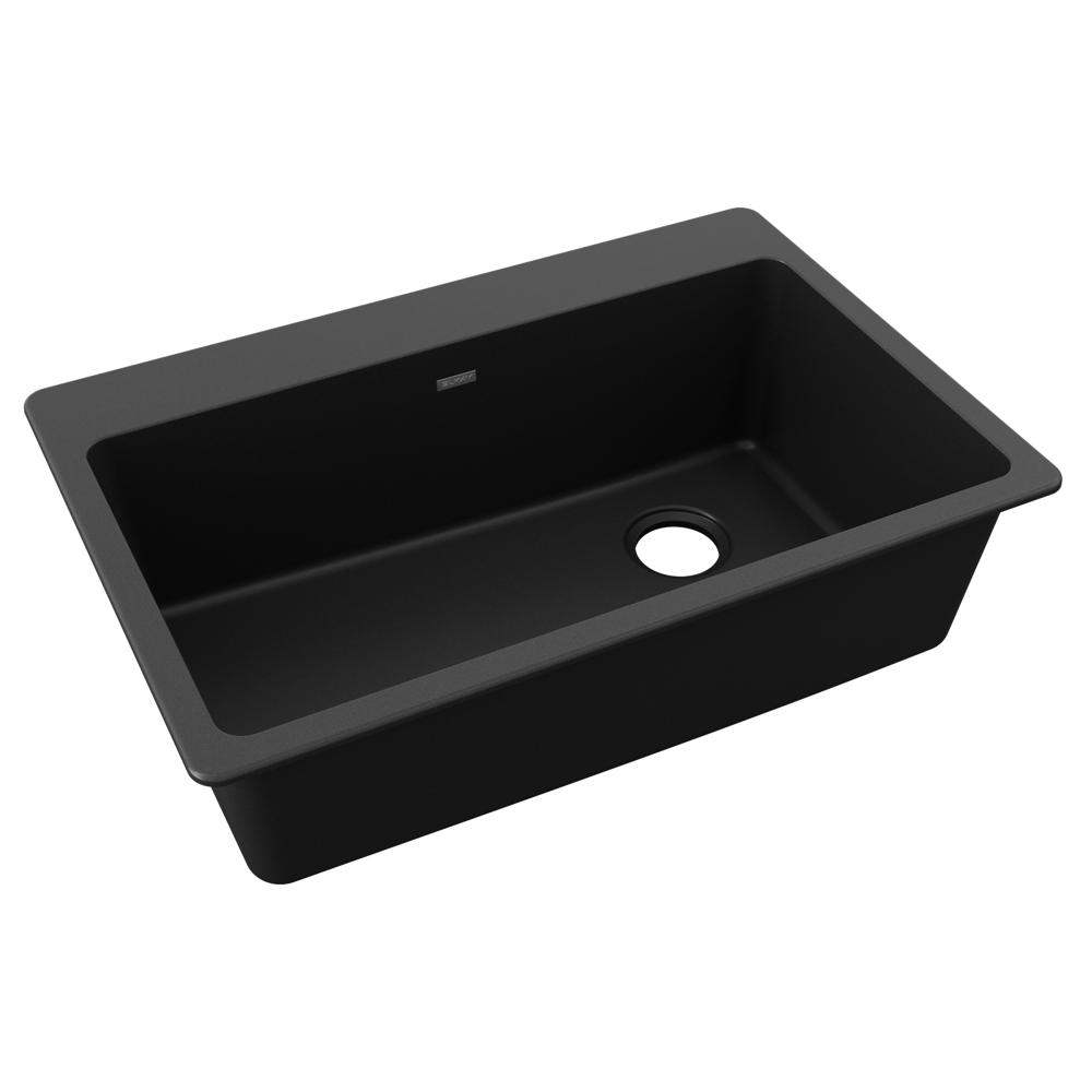 45 Black Quartz Kitchen Sink Double Bowl Drop-In Sink with Drain Board