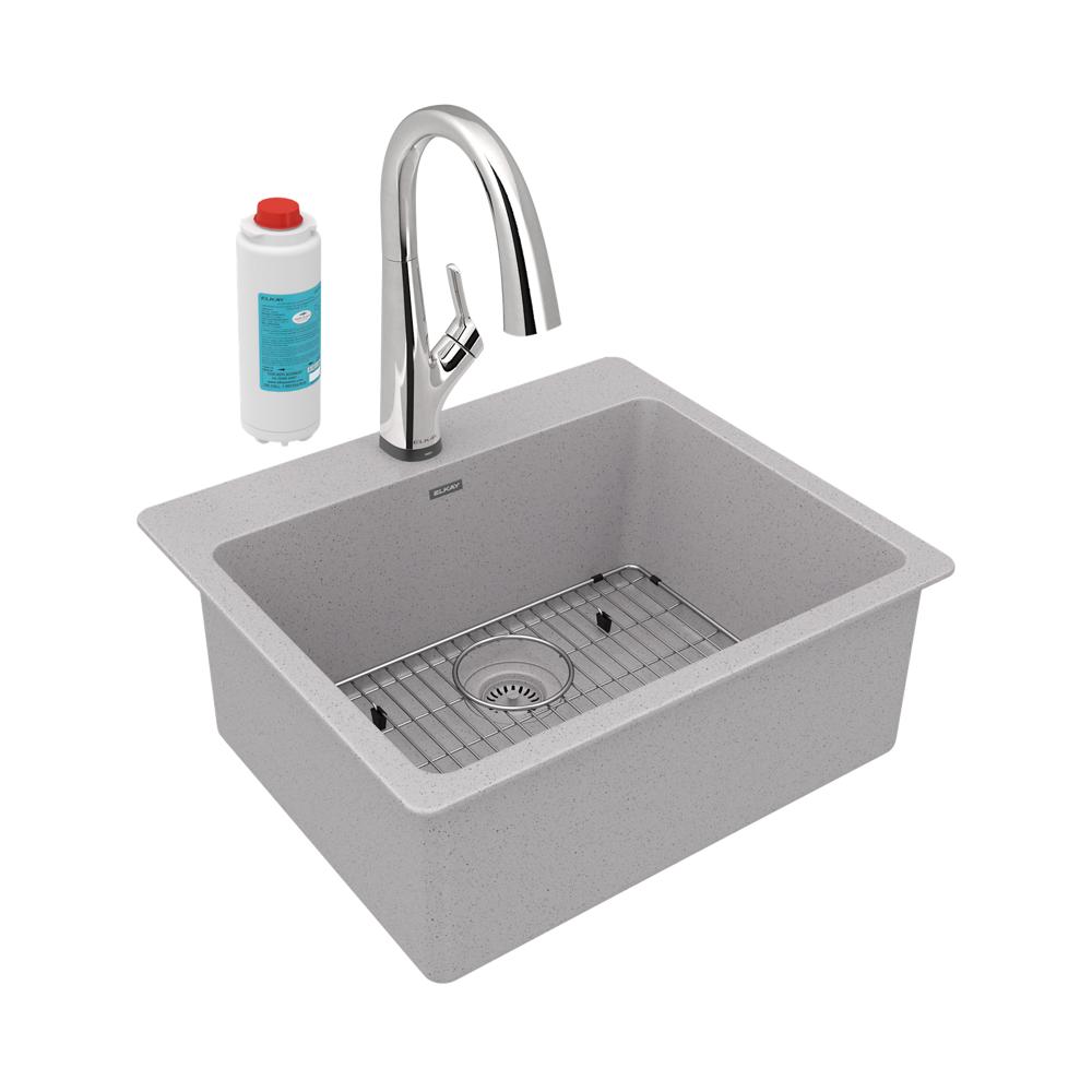 Quartz Classic Drop-In Composite 25 in. Single Bowl Kitchen Sink in Greystone