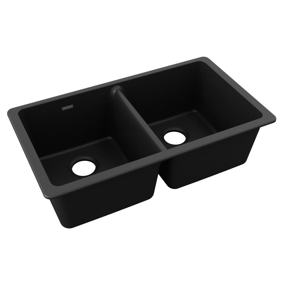 Black Quartz Kitchen Sink Double Bowl Drop-In Sink with Drain Board