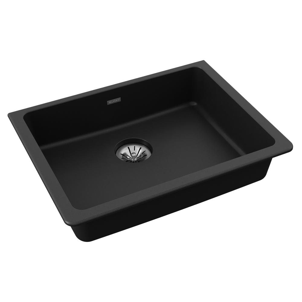 45 Black Quartz Kitchen Sink Double Bowl Drop-In Sink with Drain Board