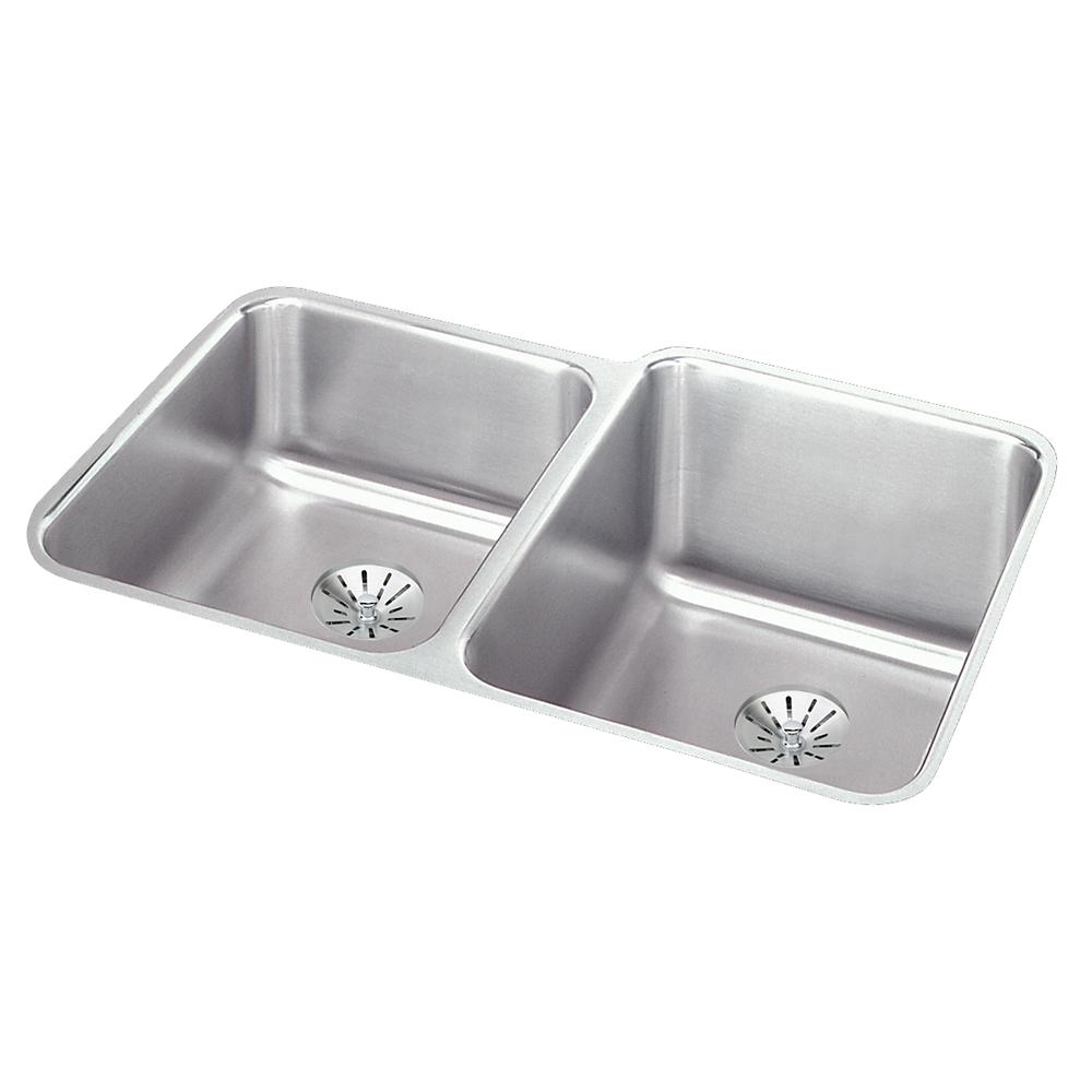 Elkay ELUH311810PD Lustertone Classic Double Bowl Undermount Stainless Steel Sink with Perfect Drain