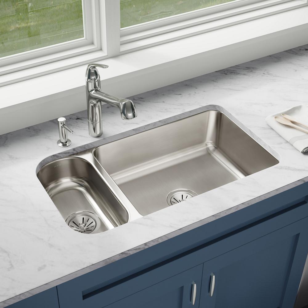 Elkay ELUH4221L Lustertone Stainless Steel Double Basin Undermount Kitchen Sink