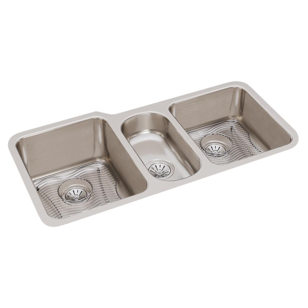 Lustertone Undermount Stainless Steel 40 in. Triple Bowl Kitchen Sink
