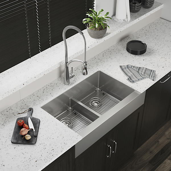 Elkay SS 35.8 x 20.2 x 9 Equal Dbl Farmhouse Sink Kit | Elkay Elkay SS 35.8 x 20.2 x 9 Equal Dbl Farmhouse Sink Kit | Elkay