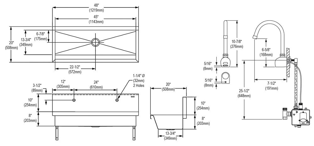 Elkay EWSFAD13620SACC, Commercial Wash Sinks, Scrub-Up Sink