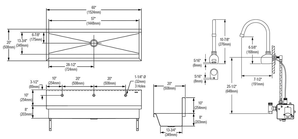 Elkay EWSFAD13620SACC, Commercial Wash Sinks, Scrub-Up Sink