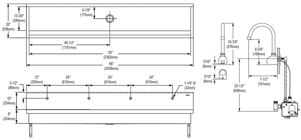 Elkay EWSFAD13620SACC, Commercial Wash Sinks, Scrub-Up Sink