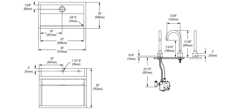 ESS-2100 Stainless Steel 1-Station Wall-Mounted Scrub Sink – Sloan