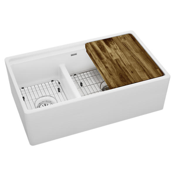 Farmhouse Apron Front Fireclay 33 in. Double Bowl Kitchen Sink in White with Aqua Divide Farmhouse Apron Front Fireclay 33 in. Double Bowl Kitchen Sink in White with Aqua Divide