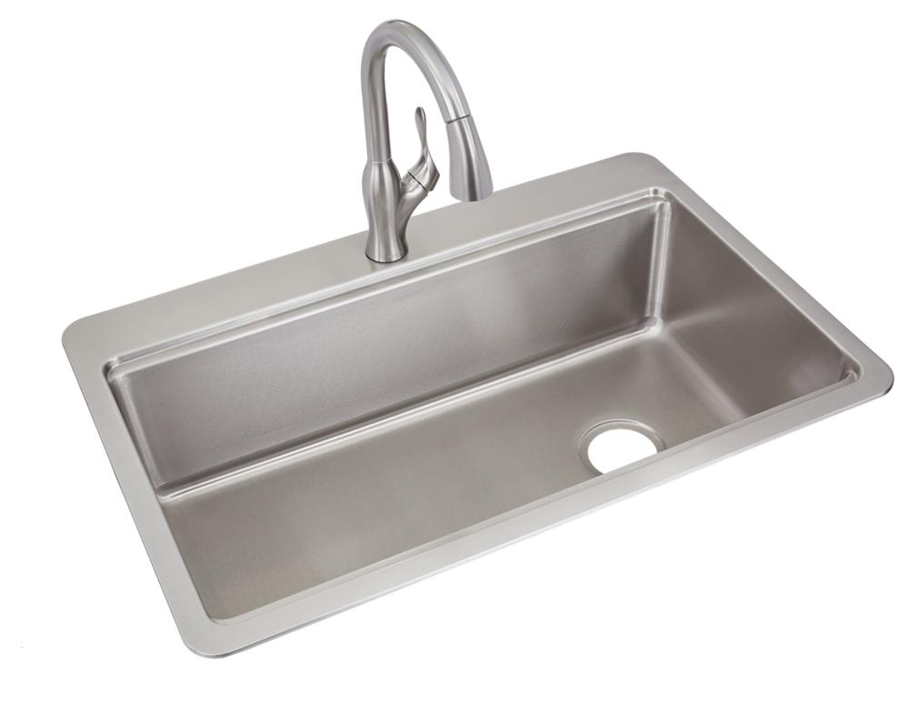 Raviv® Pull-Down Faucet and 33-Inch Stainless Steel Double-Bowl