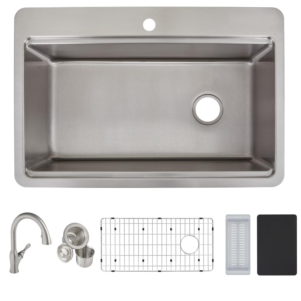 Raviv® Pull-Down Faucet and 33-Inch Stainless Steel Single-Bowl Kitchen  Sink Kit