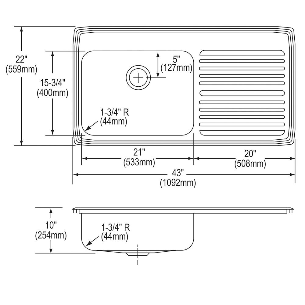 Elkay ILGR4322L4 Lustertone Top Mount Single Bowl Kitchen Sink