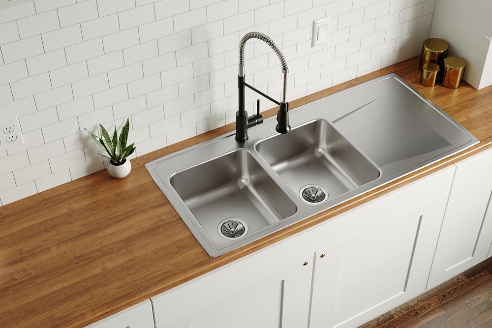 Elkay ILR6622DD5 66 Inch Drop-In Double Bowl Stainless Steel Sink with  18-Gauge, 7-5/8 Inch Bowl Depth, 3-1/2 Inch Drain and Double Drainboard: 5  Holes