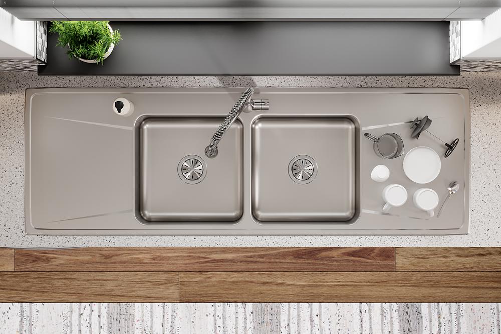 Elkay ILR6622DD5 66 Inch Drop-In Double Bowl Stainless Steel Sink with  18-Gauge, 7-5/8 Inch Bowl Depth, 3-1/2 Inch Drain and Double Drainboard: 5  Holes