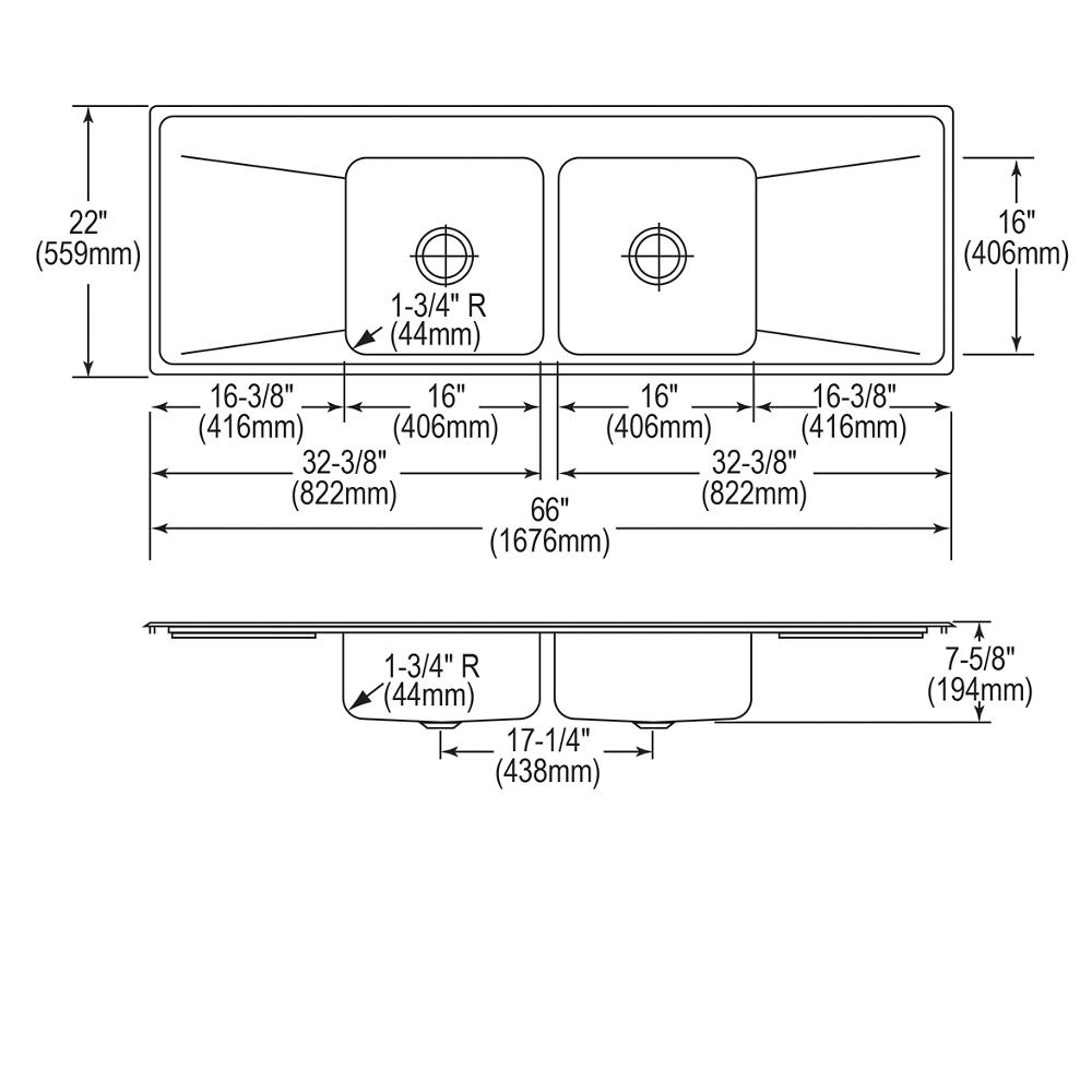 Elkay ILR6622DD5 66 Inch Drop-In Double Bowl Stainless Steel Sink with  18-Gauge, 7-5/8 Inch Bowl Depth, 3-1/2 Inch Drain and Double Drainboard: 5  Holes