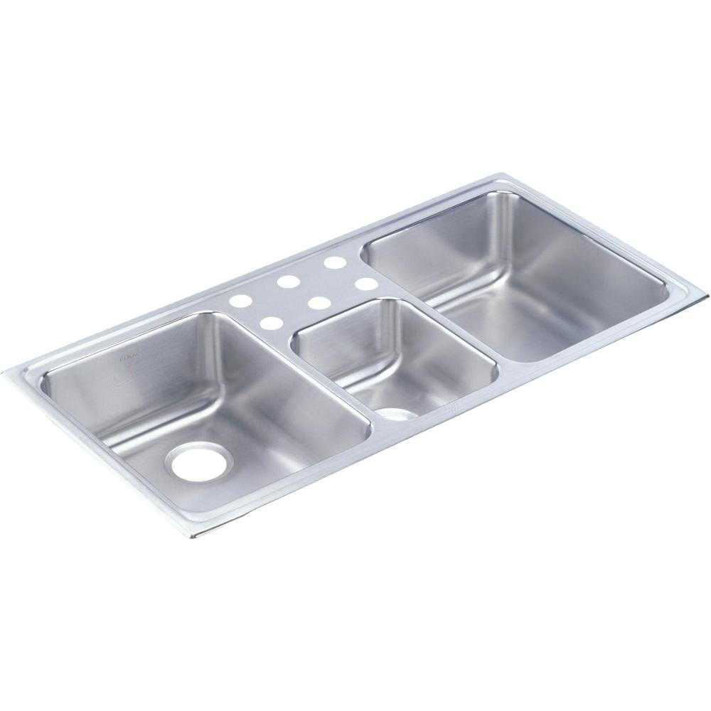 Lustertone Drop-In Stainless Steel 43 in. 3-Hole Triple Bowl Kitchen Sink