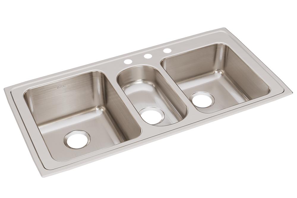 Lustertone Drop-In Stainless Steel 43 in. 3-Hole Triple Bowl Kitchen Sink