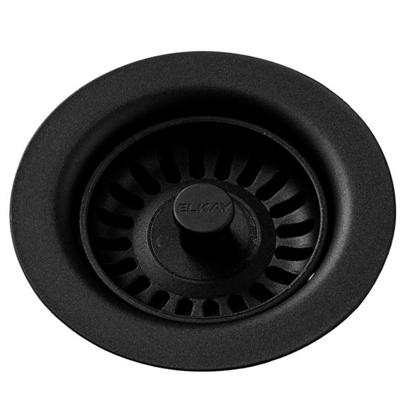 Polymer Drain Fitting with Removable Basket Strainer and Rubber Stopper Black