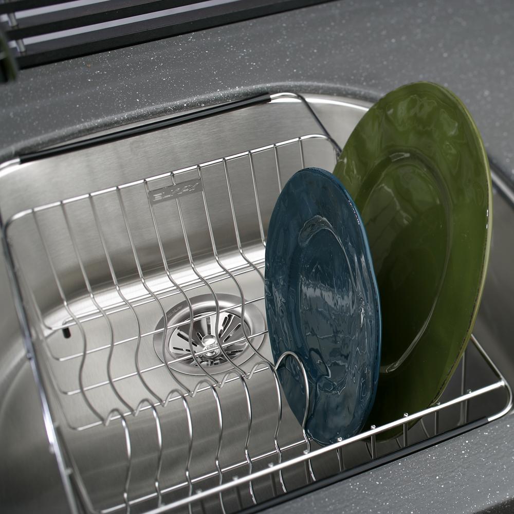 European Dish Rack Above the Sink. Dish Drying Rack Built Inside