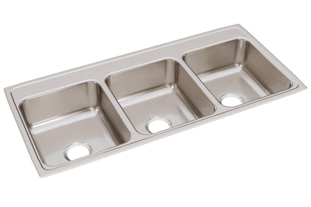Lustertone Drop-In Stainless Steel 46 in. 3-Hole Triple Bowl Kitchen Sink