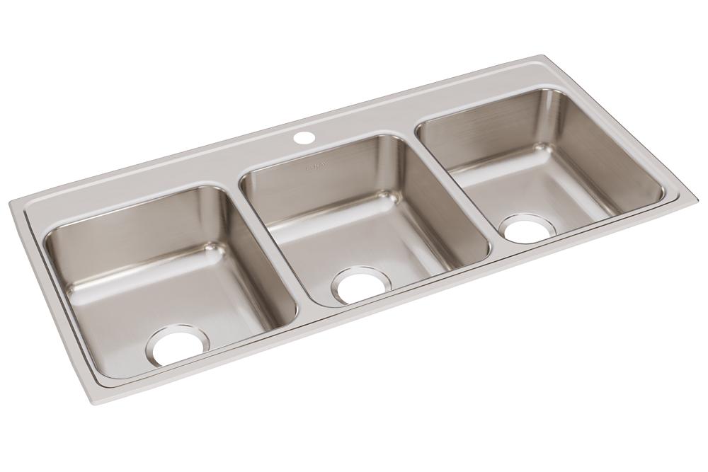Lustertone Drop-In Stainless Steel 46 in. 3-Hole Triple Bowl Kitchen Sink