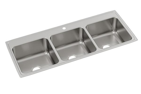 Elkay Lustertone Classic 54 inches Stainless Steel Kitchen Sink, 33/33/33 Triple Bowl, 18 Gauge, Lustrous Satin, 1 Faucet Hole, LTR5422101