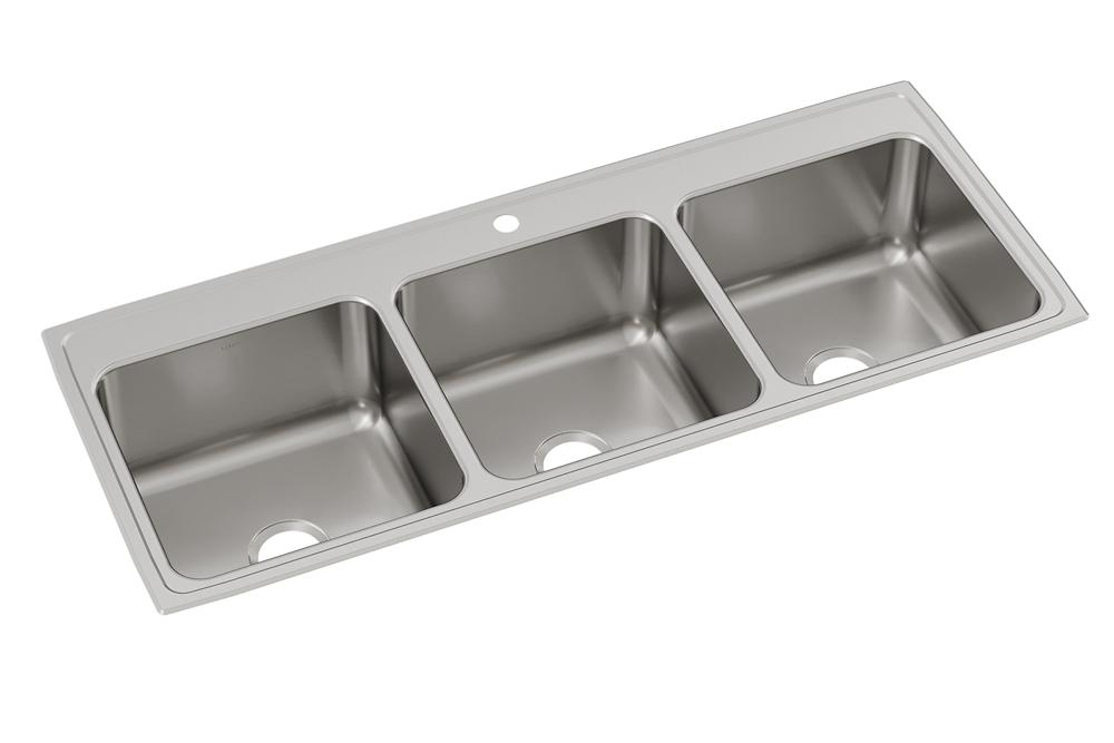 Elkay Lustertone Classic 54 inches Stainless Steel Kitchen Sink, 33/33/33 Triple Bowl, 18 Gauge, Lustrous Satin, 1 Faucet Hole, LTR5422101