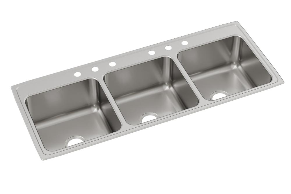 Elkay Lustertone Classic 54 inches Stainless Steel Kitchen Sink, 33/33/33 Triple Bowl, 18 Gauge, Lustrous Satin, 6 Faucet Hole, LTR5422106