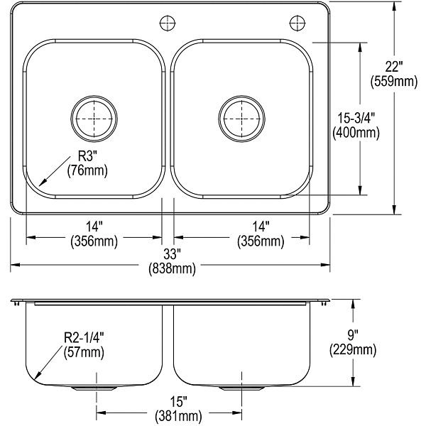 Drop-in 18 Gauge 2FRM-Hole Double Bowl Dual Mount Kitchen Drop-in 18 Gauge 2FRM-Hole Double Bowl Dual Mount Kitchen