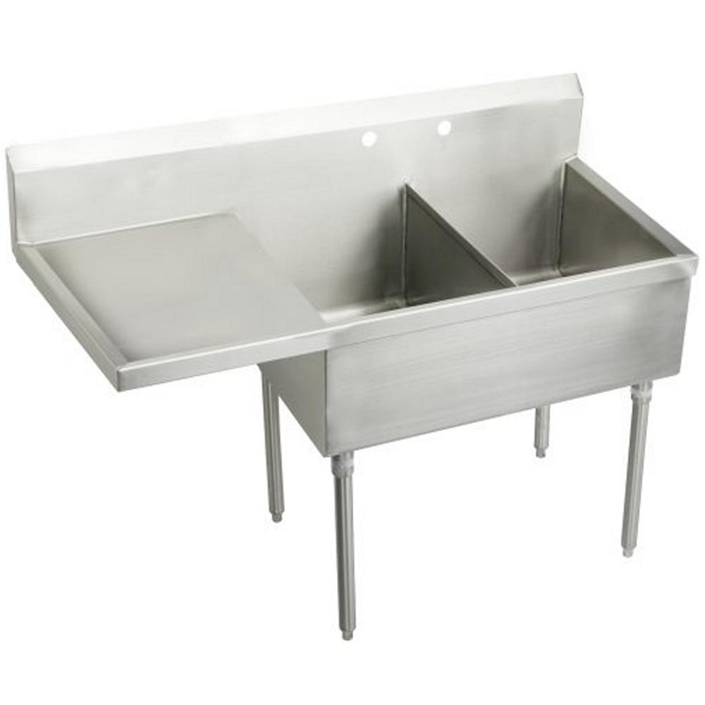 Freestanding Stainless Steel 55 in. 2-Hole Triple Bowl Commercial Kitchen Sink