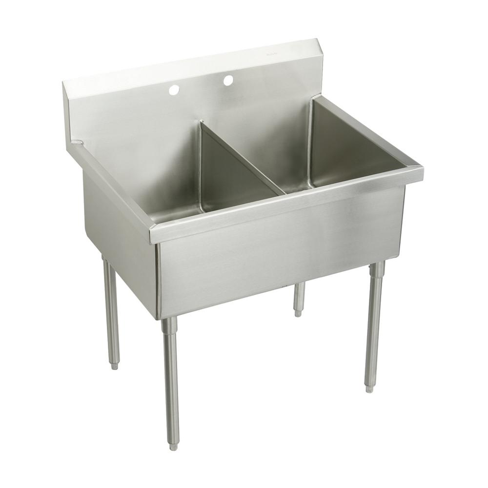 Freestanding Stainless Steel 52 in. 2-Hole Double Bowl Commercial Kitchen Sink