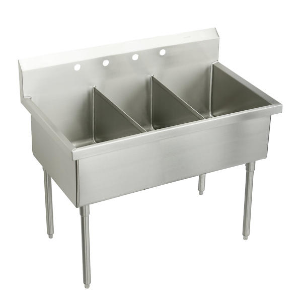 Freestanding Stainless Steel 54 in. 2-Hole Triple Bowl Commercial Kitchen Sink Freestanding Stainless Steel 54 in. 2-Hole Triple Bowl Commercial Kitchen Sink