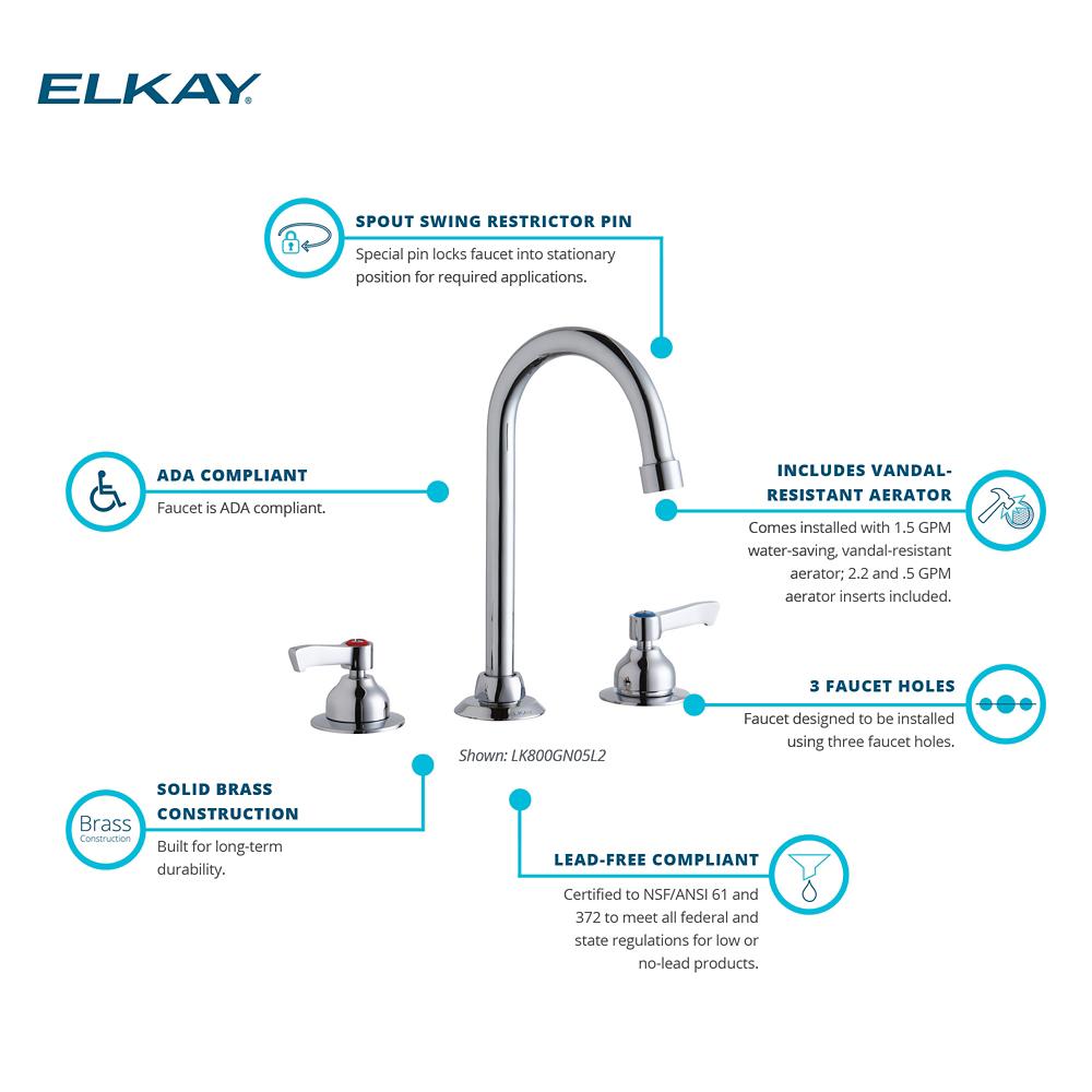 Elkay LK800GN05L2 Deck Mount WS GN SPT Lever Handle by Elkay 