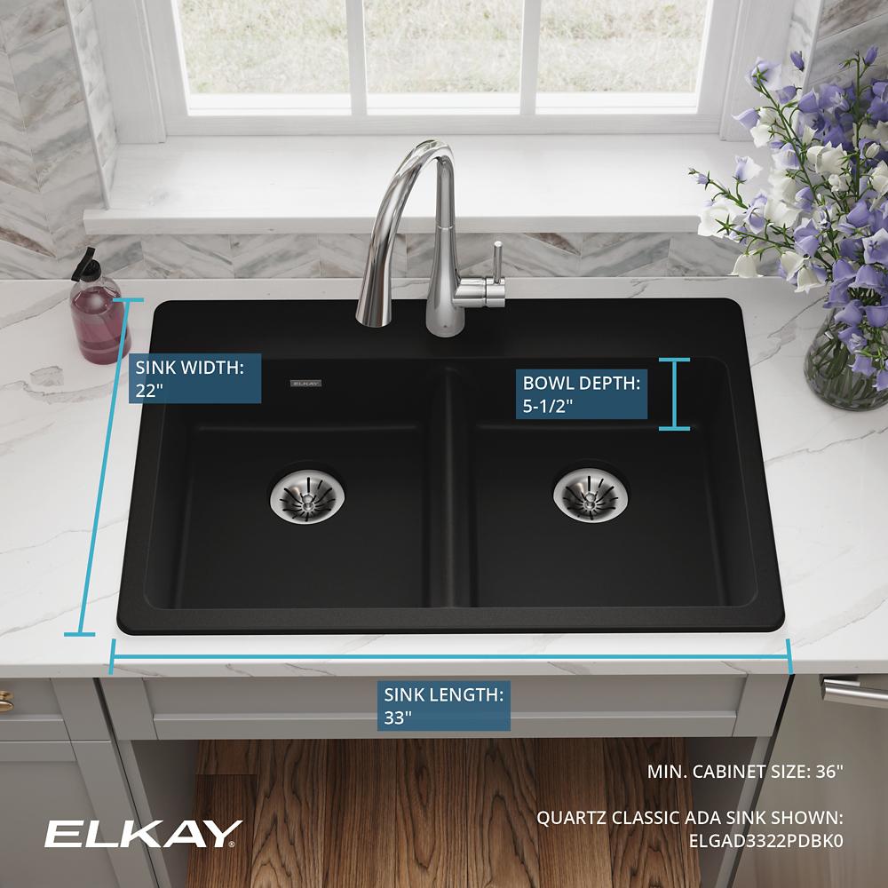 Elkay Quartz Classic 33 x 22 x 5.5 Double Bowl ADA Drop-in