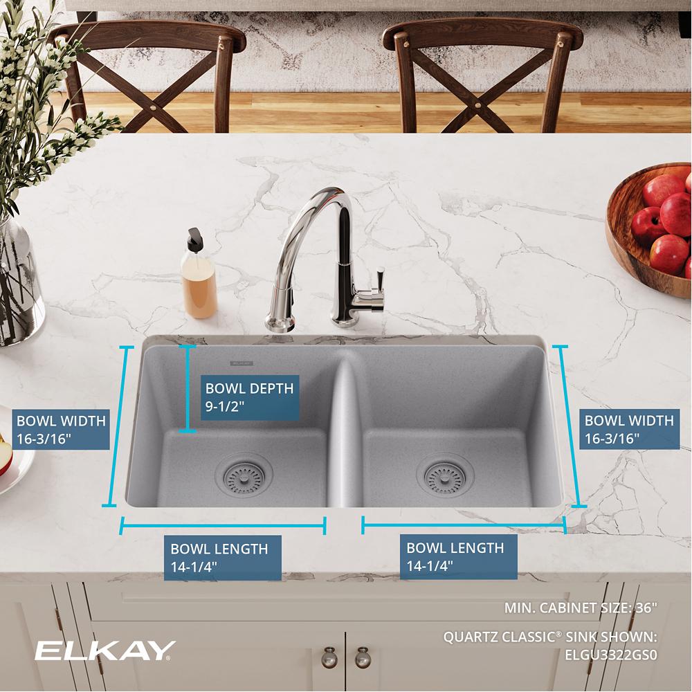 Quartz Classic Equal Double Bowl Undermount Sink Greystone