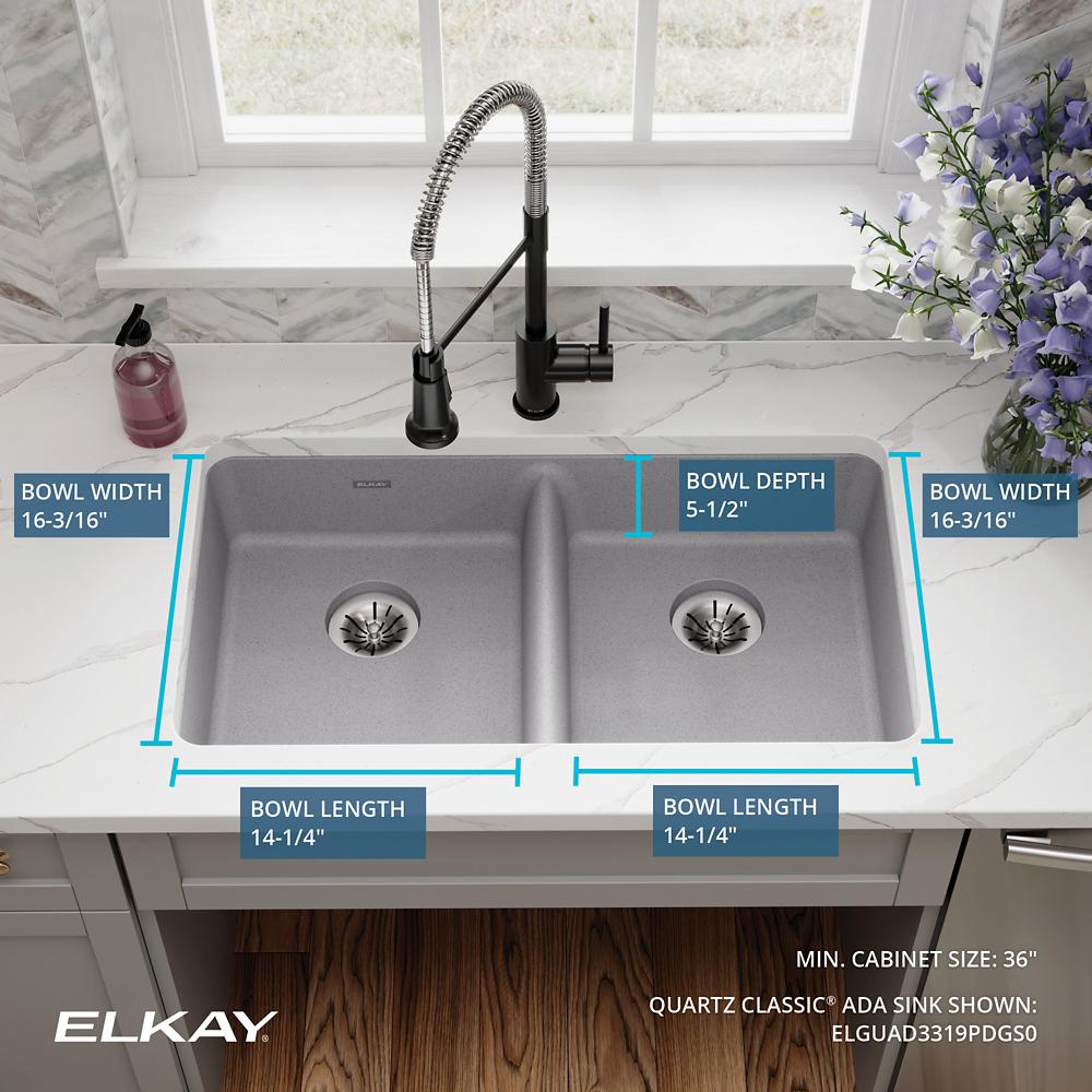 Elkay Quartz Classic 33 x 18.5 x 5.5 Double Bowl ADA
