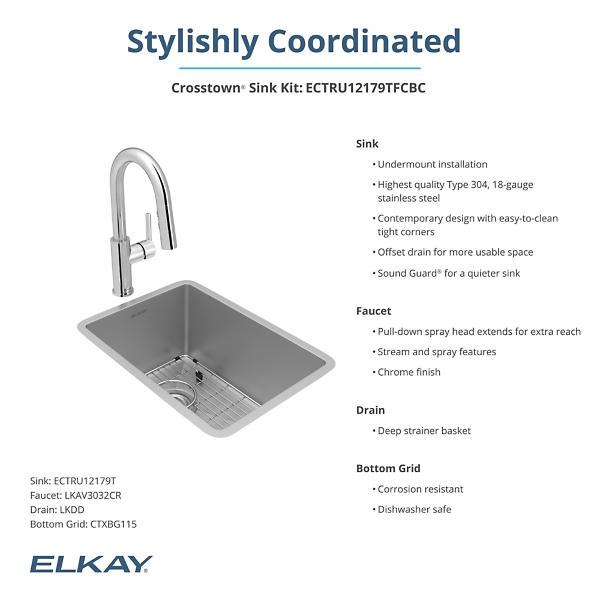 Crosstown Undermount Stainless Steel 14 in. Single Bowl Bar Sink with Bottom Grid and Drain Crosstown Undermount Stainless Steel 14 in. Single Bowl Bar Sink with Bottom Grid and Drain