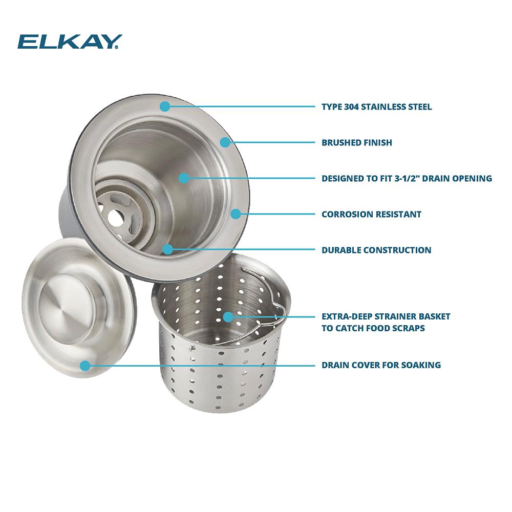 Elkay 3.5 in. Kitchen Sink Drain with Removable Basket Strainer and Rubber  Stopper D1125 - The Home Depot